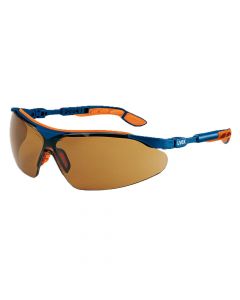 UVEX Safety Glasses, I-Vo Brown Lens Blue/Orange Frame, Supravision Sapphire -9160268