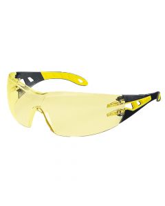 UVEX Safety Glasses, Pheos Amber Lens, Black/Yellow Frame, Supravision Exellence-9192385